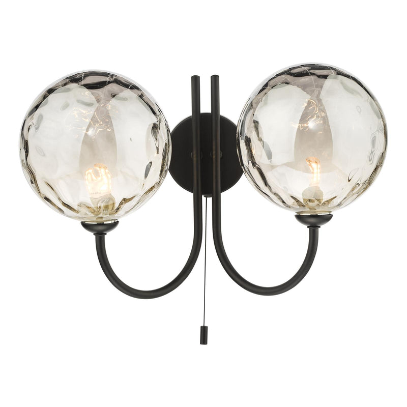 Dar Lighting Jared 2 Light Wall Light Matt Black With Smoked Dimpled Glass • JAR0922-10
