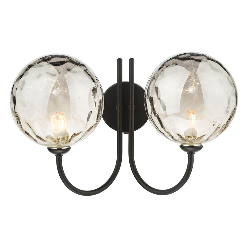 Dar Lighting Jared 2 Light Wall Light Matt Black With Smoked Dimpled Glass • JAR0922-10