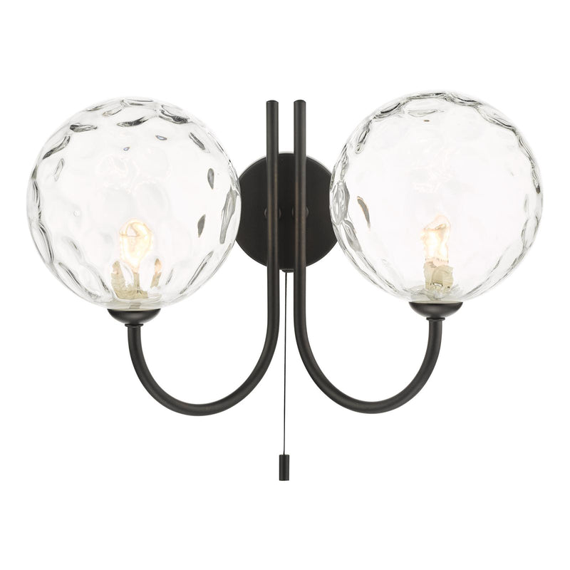 Dar Lighting Jared 2 Light Wall Light Matt Black With Clear Dimpled Glass • JAR0922-12