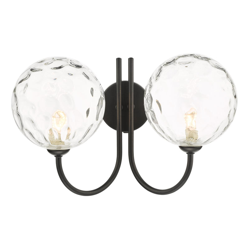 Dar Lighting Jared 2 Light Wall Light Matt Black With Clear Dimpled Glass • JAR0922-12