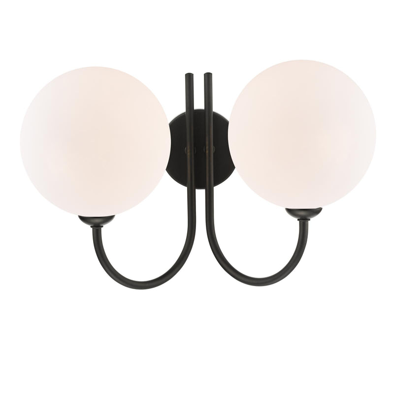 Dar Lighting Jared 2 Light Wall Light Matt Black With Opal Glass • JAR0922-23