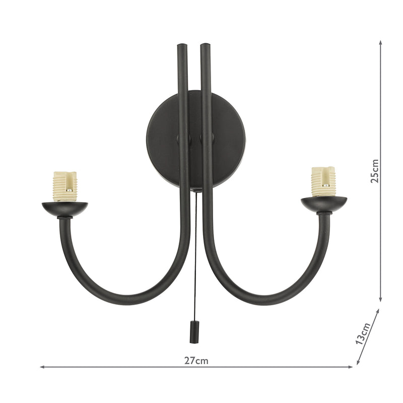 Dar Lighting Jared 2 Light Wall Light Matt Black Bracket Only • JAR0922-F