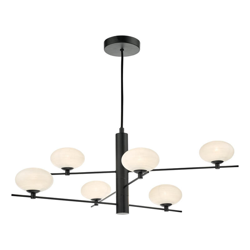 Dar Lighting Jasper 6 Light Pendant Matt Black Opal Glass  • JAS0622