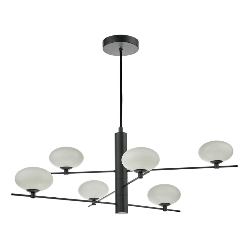 Dar Lighting Jasper 6 Light Pendant Matt Black Opal Glass  • JAS0622
