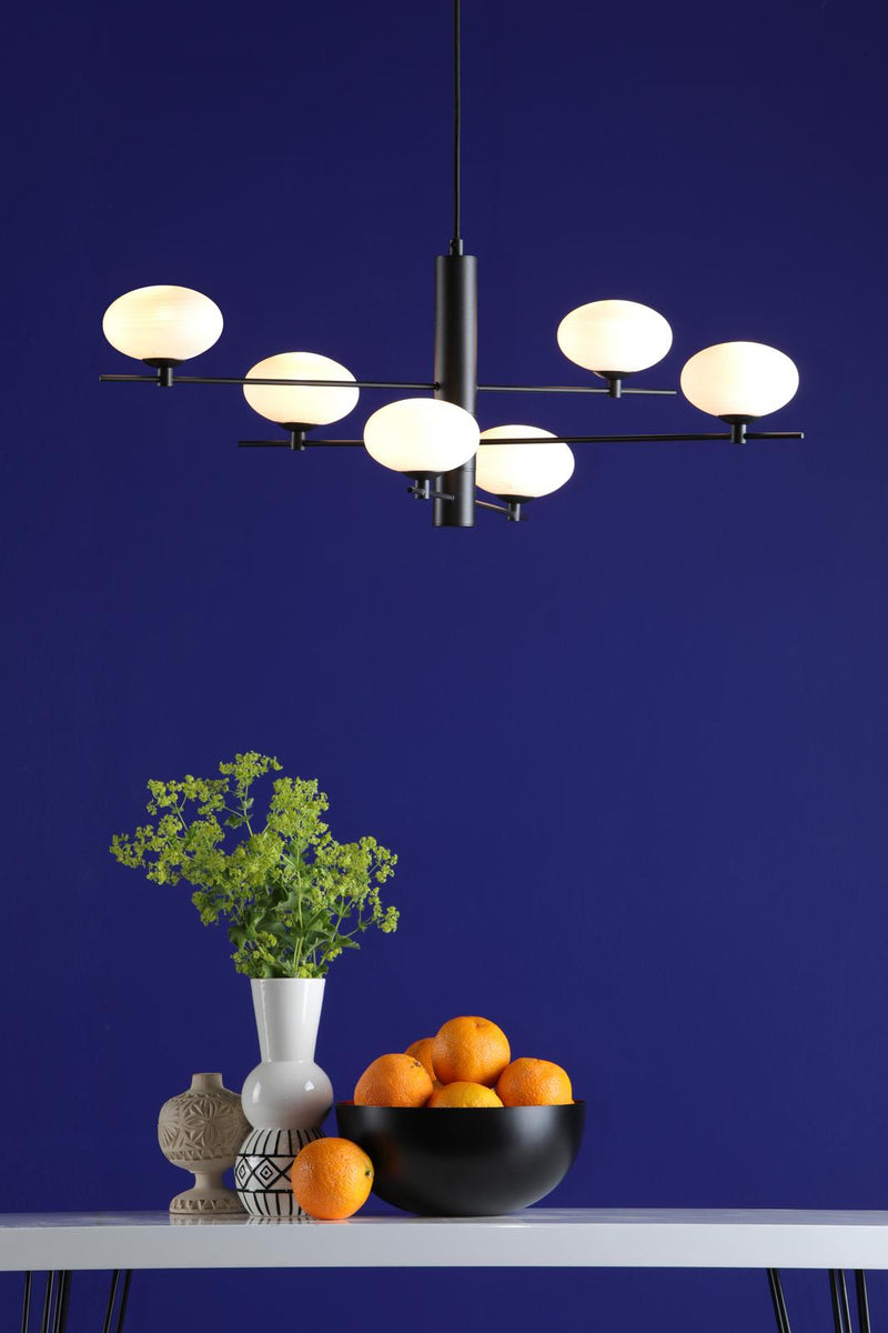 Dar Lighting Jasper 6 Light Pendant Matt Black Opal Glass  • JAS0622