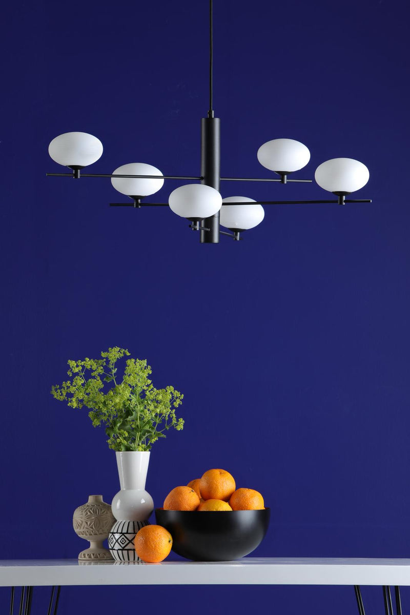 Dar Lighting Jasper 6 Light Pendant Matt Black Opal Glass  • JAS0622
