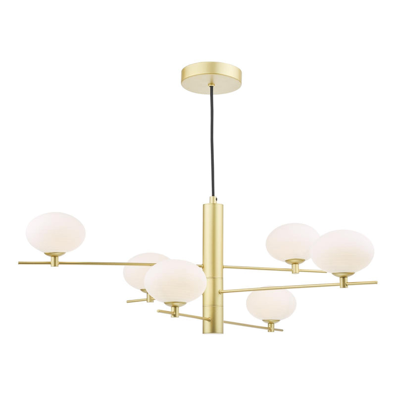 Dar Lighting Jasper 6 Light Pendant Satin Gold and Opal Glass • JAS0635