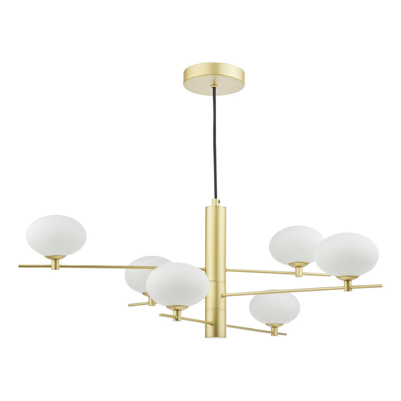 Dar Lighting Jasper 6 Light Pendant Satin Gold and Opal Glass • JAS0635