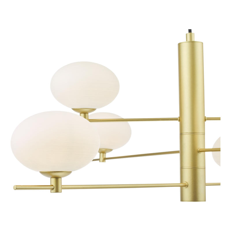 Dar Lighting Jasper 6 Light Pendant Satin Gold and Opal Glass • JAS0635