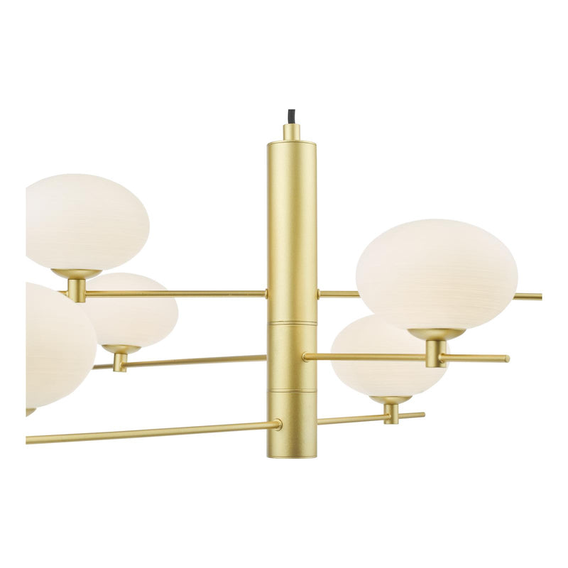 Dar Lighting Jasper 6 Light Pendant Satin Gold and Opal Glass • JAS0635