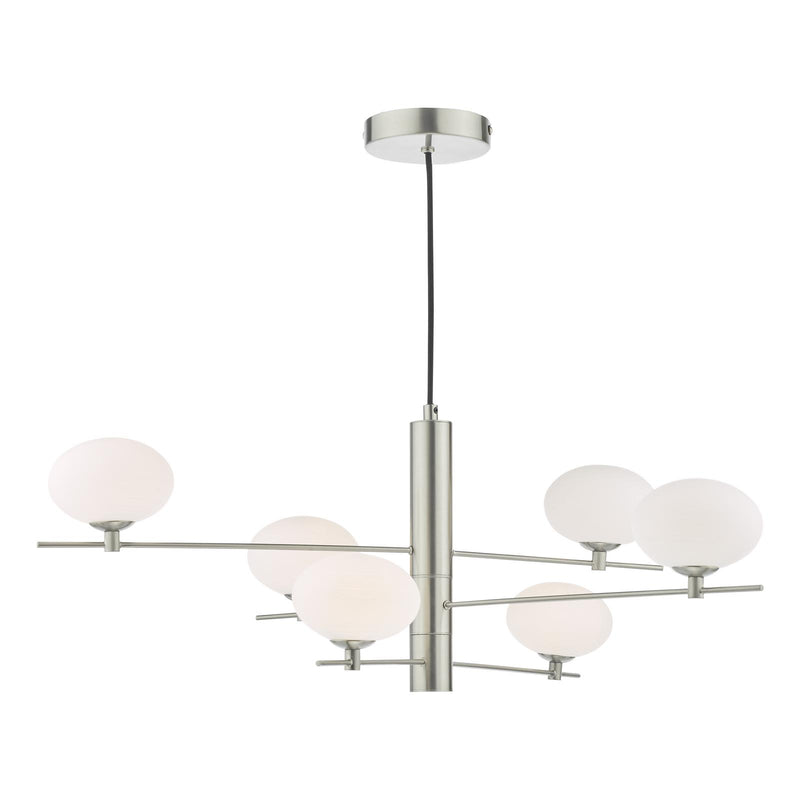 Dar Lighting Jasper 6 Light Pendant Satin Nickel and Opal Glass • JAS0646