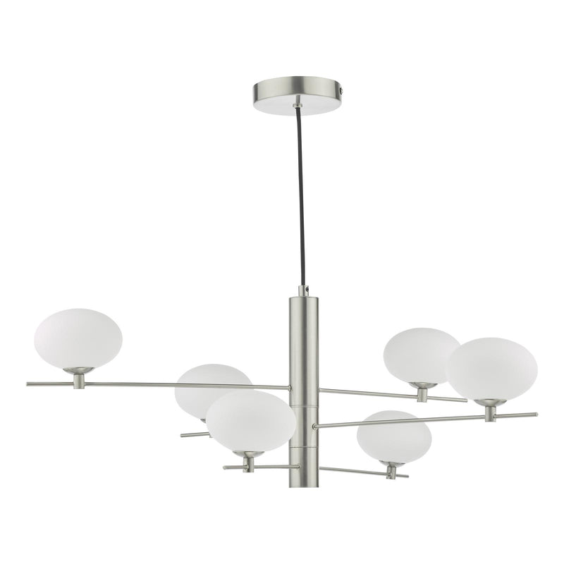Dar Lighting Jasper 6 Light Pendant Satin Nickel and Opal Glass • JAS0646