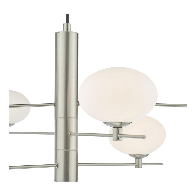 Dar Lighting Jasper 6 Light Pendant Satin Nickel and Opal Glass • JAS0646