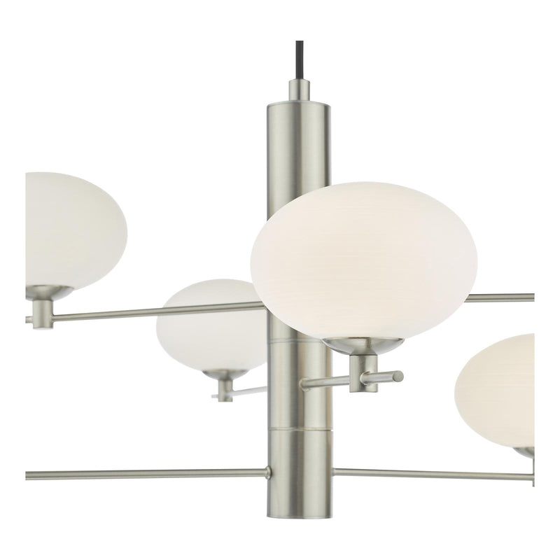 Dar Lighting Jasper 6 Light Pendant Satin Nickel and Opal Glass • JAS0646