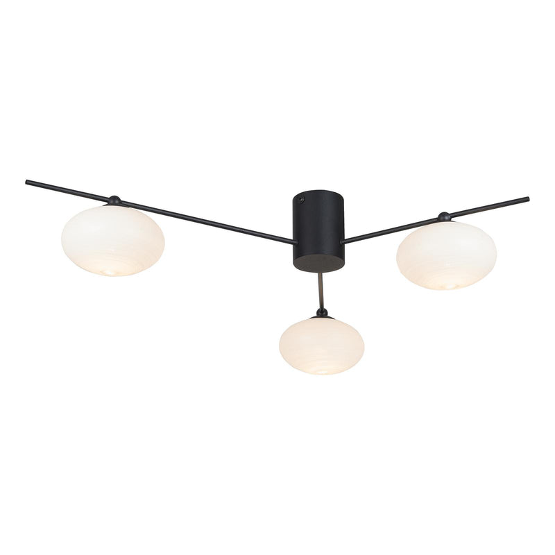 Dar Lighting Jasper 3 Light Semi Flush Matt Black Opal glass • JAS5322