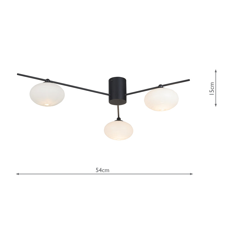 Dar Lighting Jasper 3 Light Semi Flush Matt Black Opal glass • JAS5322