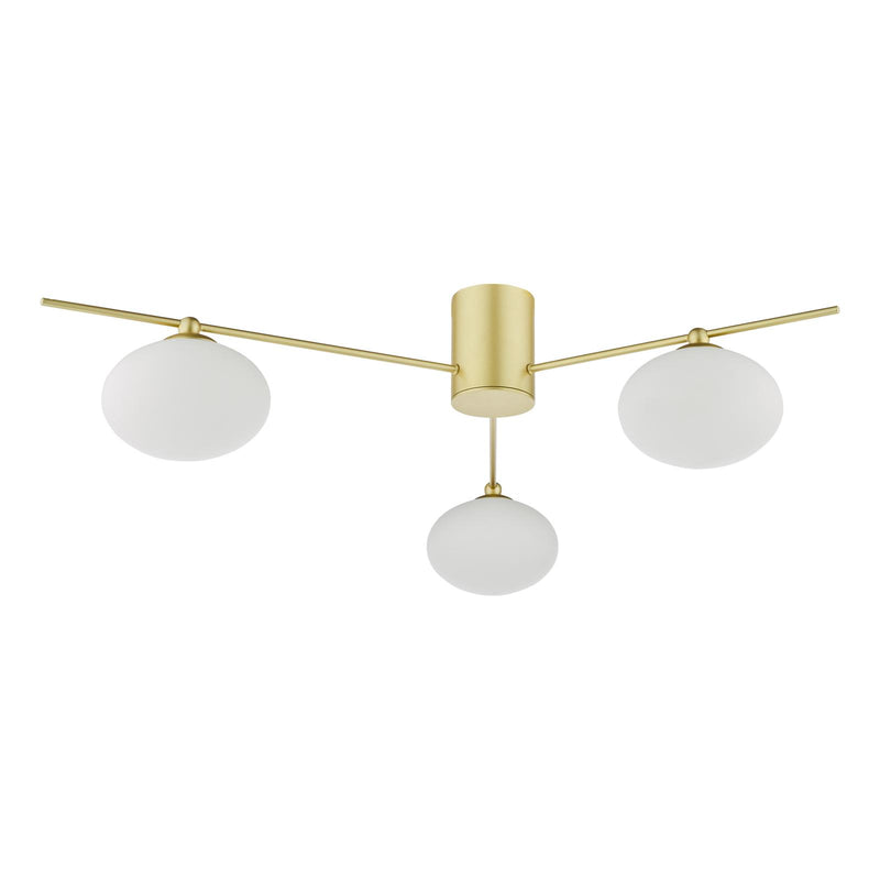 Dar Lighting Jasper 3 Light Semi-Flush Satin Gold and Opal Glass • JAS5335