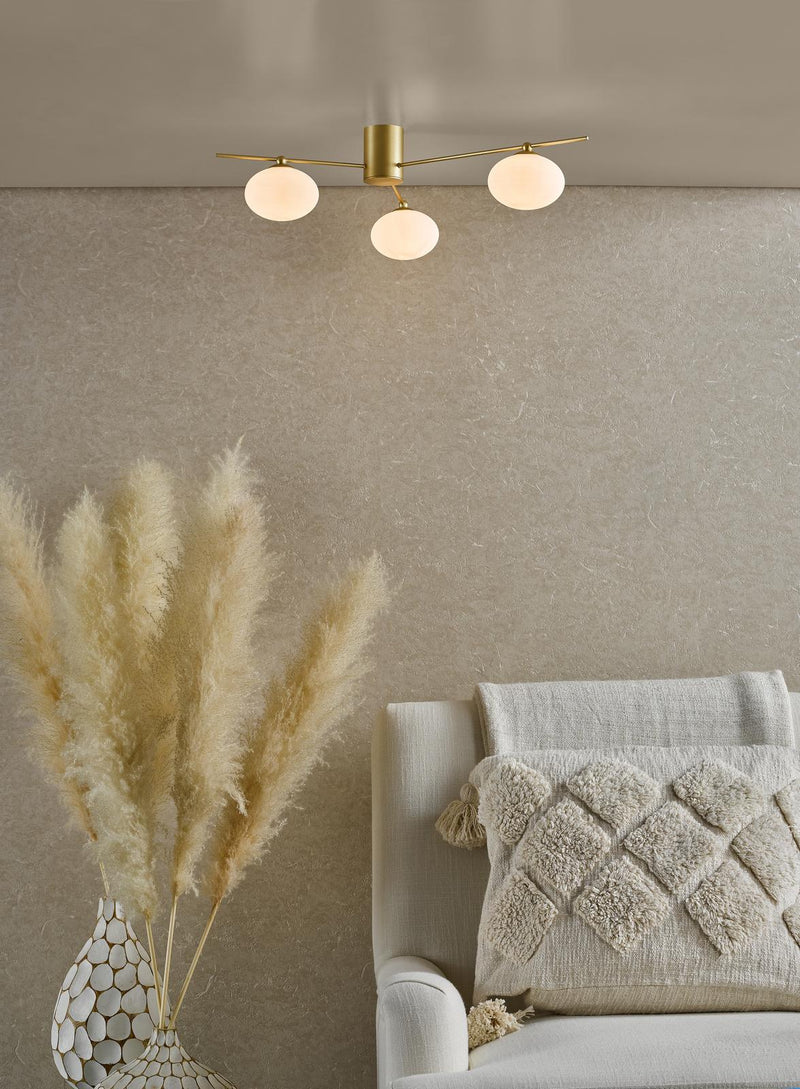Dar Lighting Jasper 3 Light Semi-Flush Satin Gold and Opal Glass • JAS5335