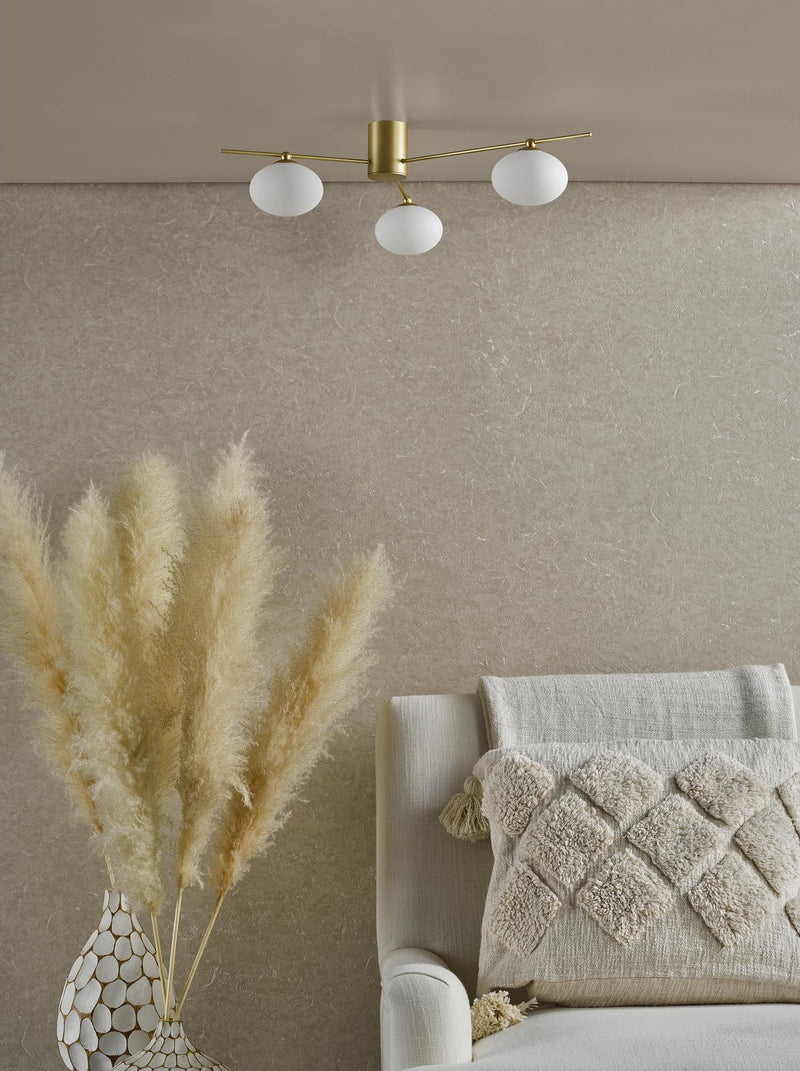 Dar Lighting Jasper 3 Light Semi-Flush Satin Gold and Opal Glass • JAS5335