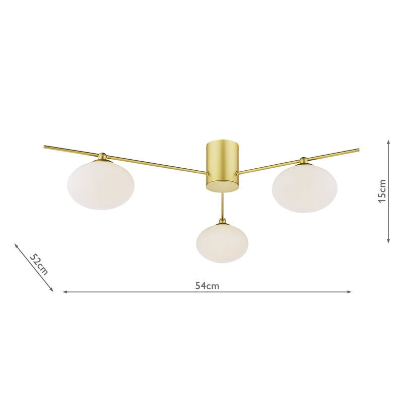 Dar Lighting Jasper 3 Light Semi-Flush Satin Gold and Opal Glass • JAS5335