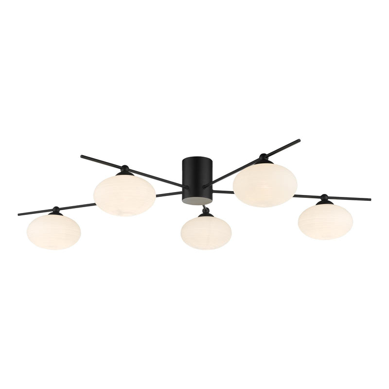 Dar Lighting Jasper 5lt Semi Flush Matt Black Opal Glass • JAS5422
