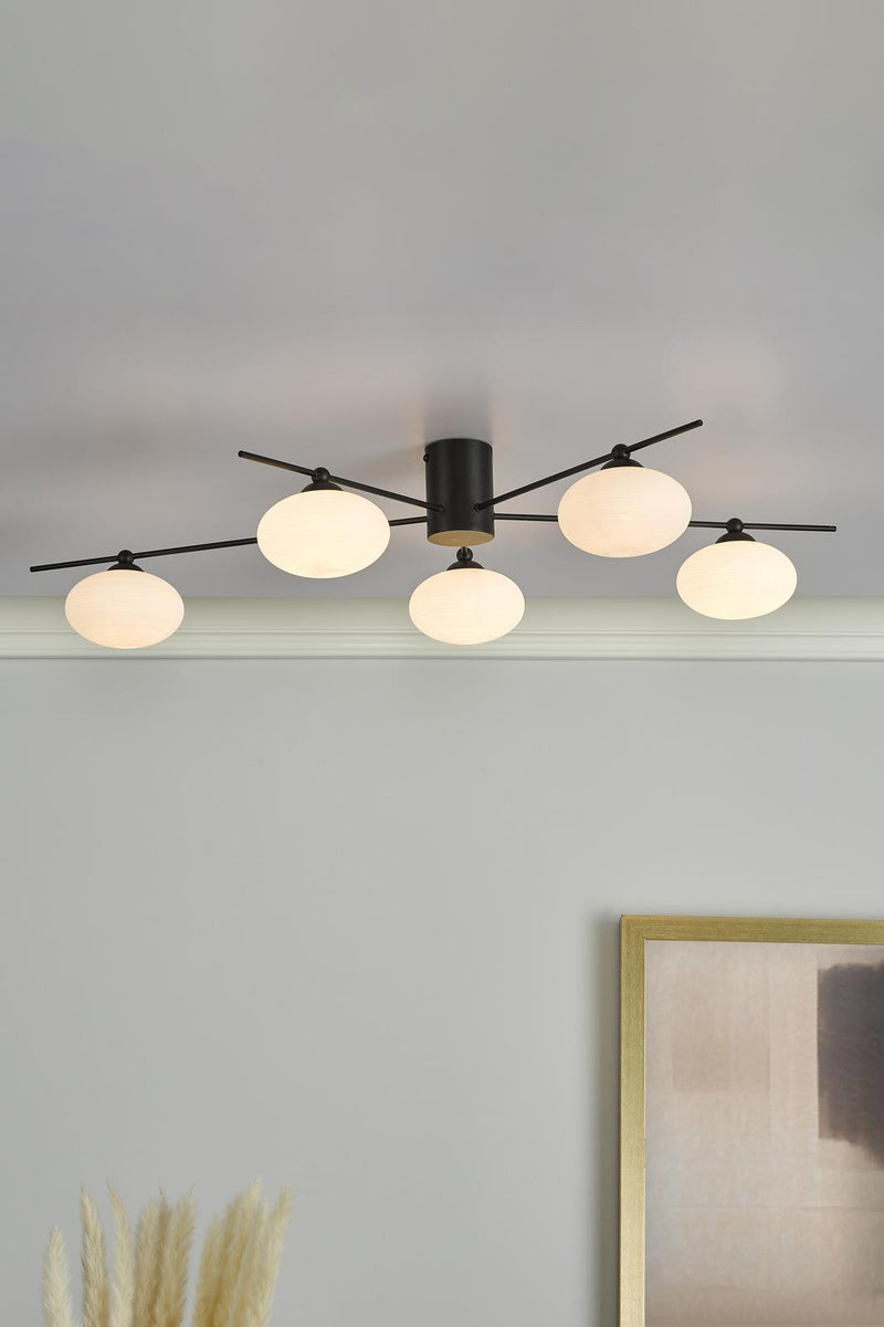 Dar Lighting Jasper 5lt Semi Flush Matt Black Opal Glass • JAS5422