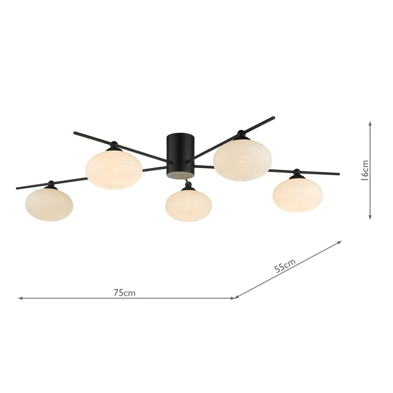 Dar Lighting Jasper 5lt Semi Flush Matt Black Opal Glass • JAS5422