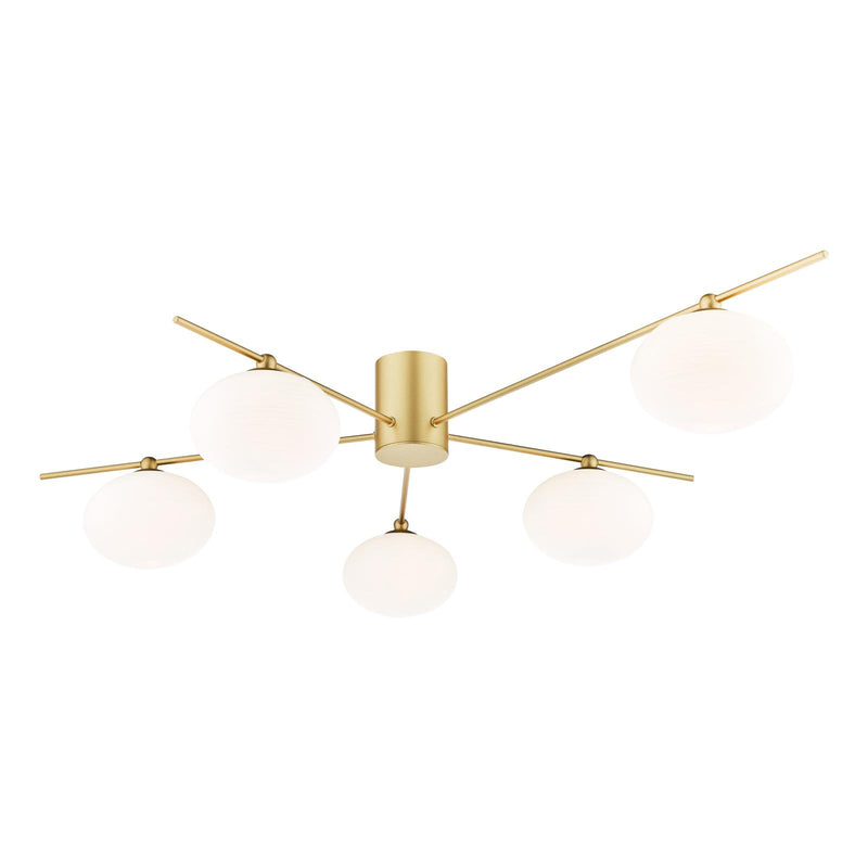 Dar Lighting Jasper 5 Light Semi-Flush Satin Gold and Opal Glass • JAS5435