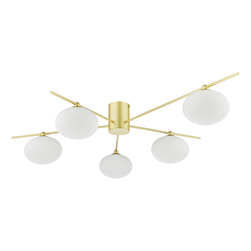 Dar Lighting Jasper 5 Light Semi-Flush Satin Gold and Opal Glass • JAS5435