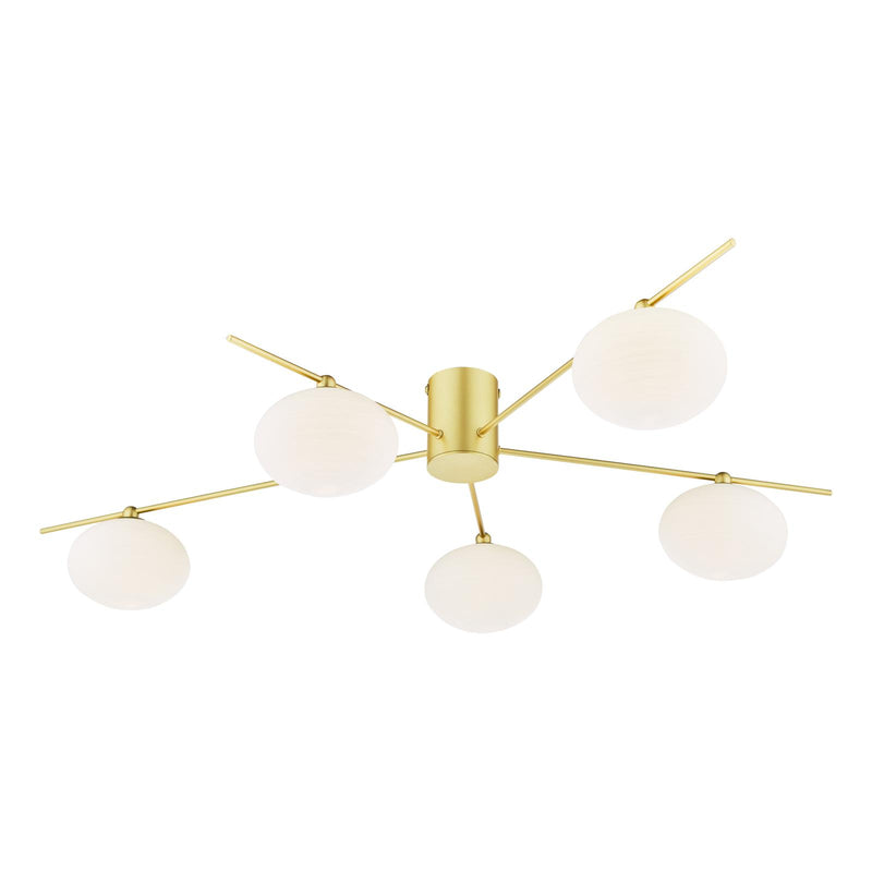 Dar Lighting Jasper 5 Light Semi-Flush Satin Gold and Opal Glass • JAS5435