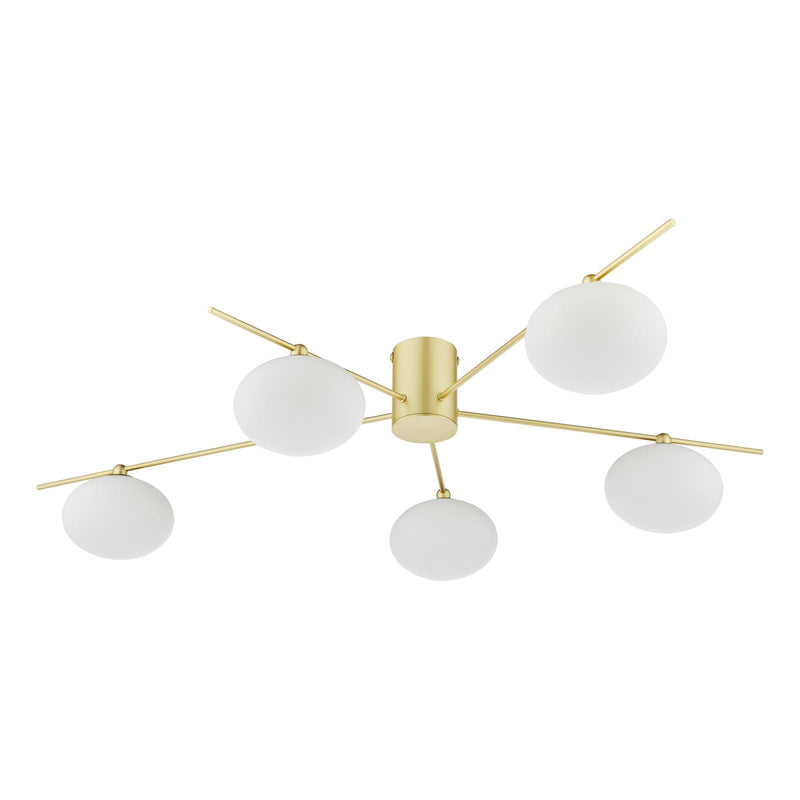 Dar Lighting Jasper 5 Light Semi-Flush Satin Gold and Opal Glass • JAS5435