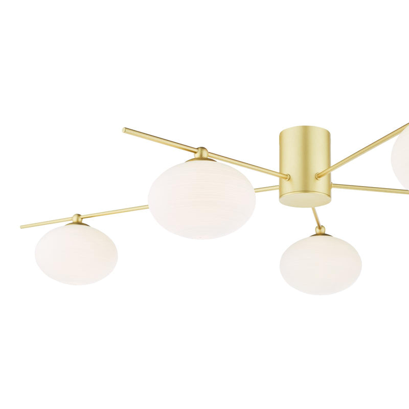 Dar Lighting Jasper 5 Light Semi-Flush Satin Gold and Opal Glass • JAS5435