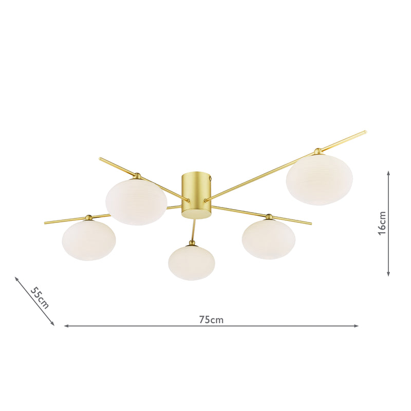 Dar Lighting Jasper 5 Light Semi-Flush Satin Gold and Opal Glass • JAS5435