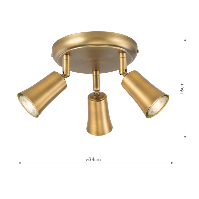 Dar Lighting Jedrek 3 Light Single Spotlight Aged Brass • JED7642