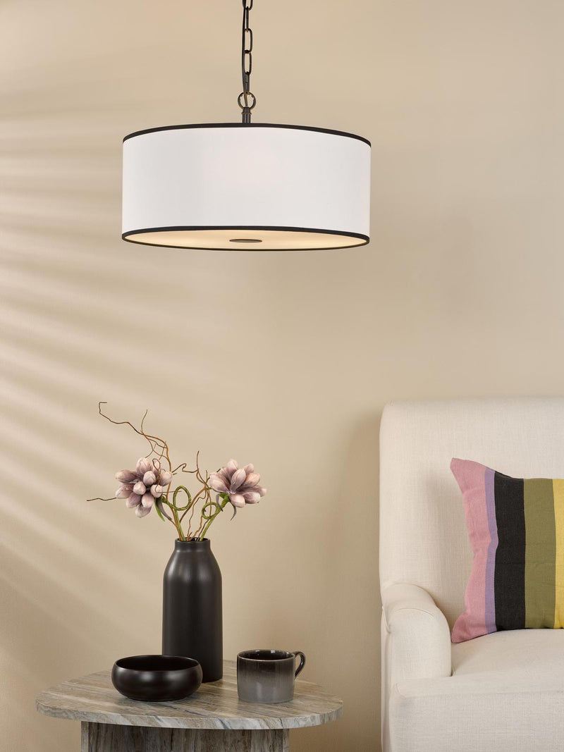 Dar Lighting Jemima 3 Light Pendant White and Matt Black With Shade • JEM0322
