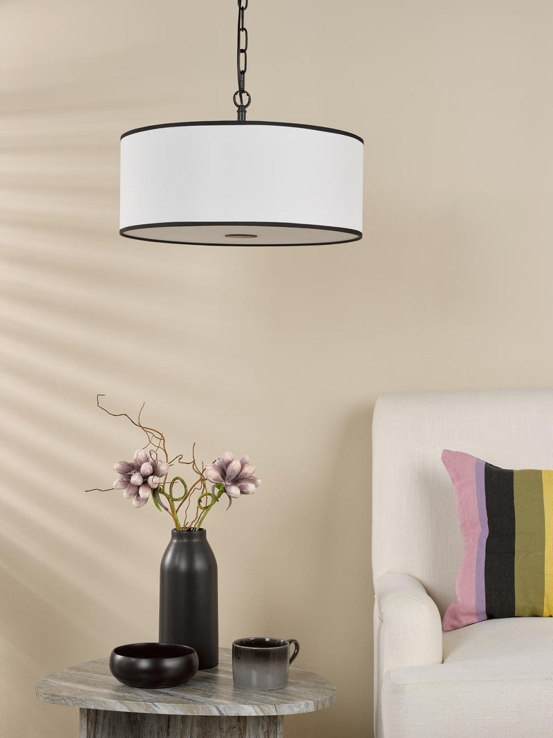 Dar Lighting Jemima 3 Light Pendant White and Matt Black With Shade • JEM0322