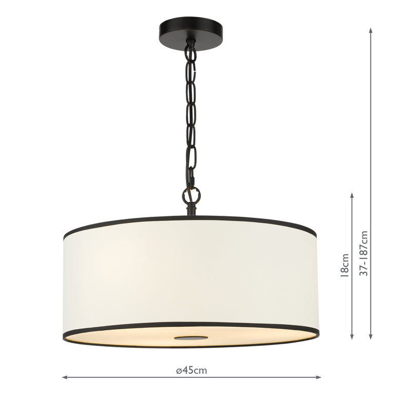 Dar Lighting Jemima 3 Light Pendant White and Matt Black With Shade • JEM0322