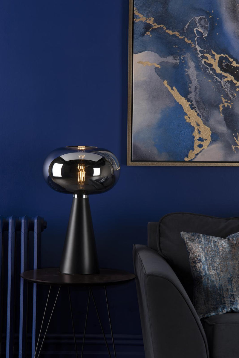 Dar Lighting Jensen Table Lamp Smoked Glass Satin Black  • JEN4222