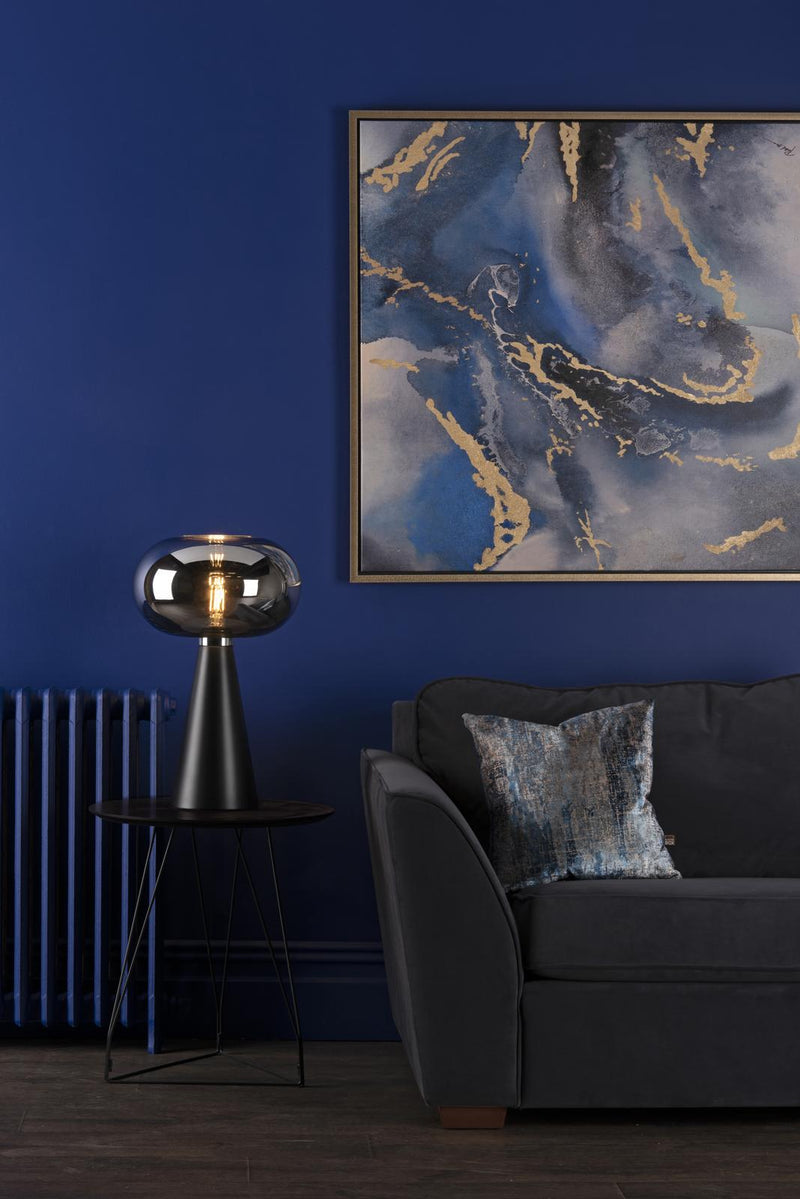 Dar Lighting Jensen Table Lamp Smoked Glass Satin Black  • JEN4222