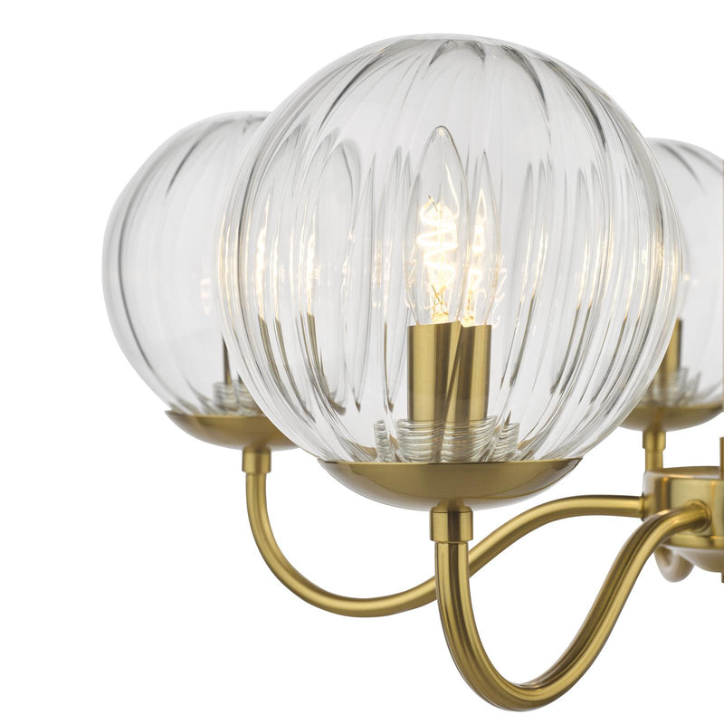 Dar Lighting Jocelyn 5 Light Armed Pendant Natural Brass and Glass • JOC0542