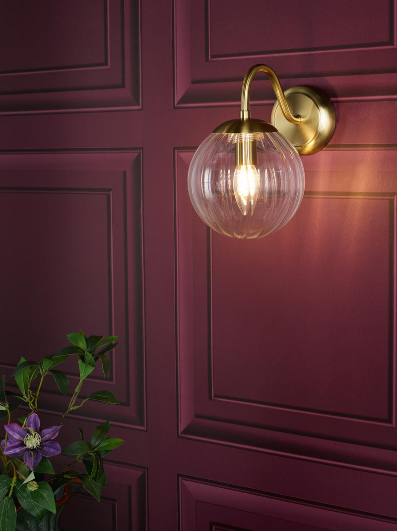 Dar Lighting Jocelyn Wall Light Natural Brass and Glass • JOC0742