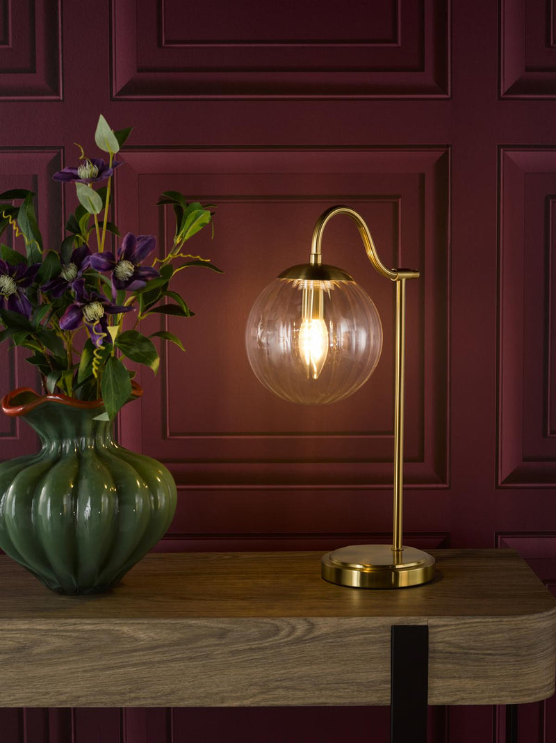 Dar Lighting Jocelyn Table Lamp Natural Brass and Glass • JOC4242