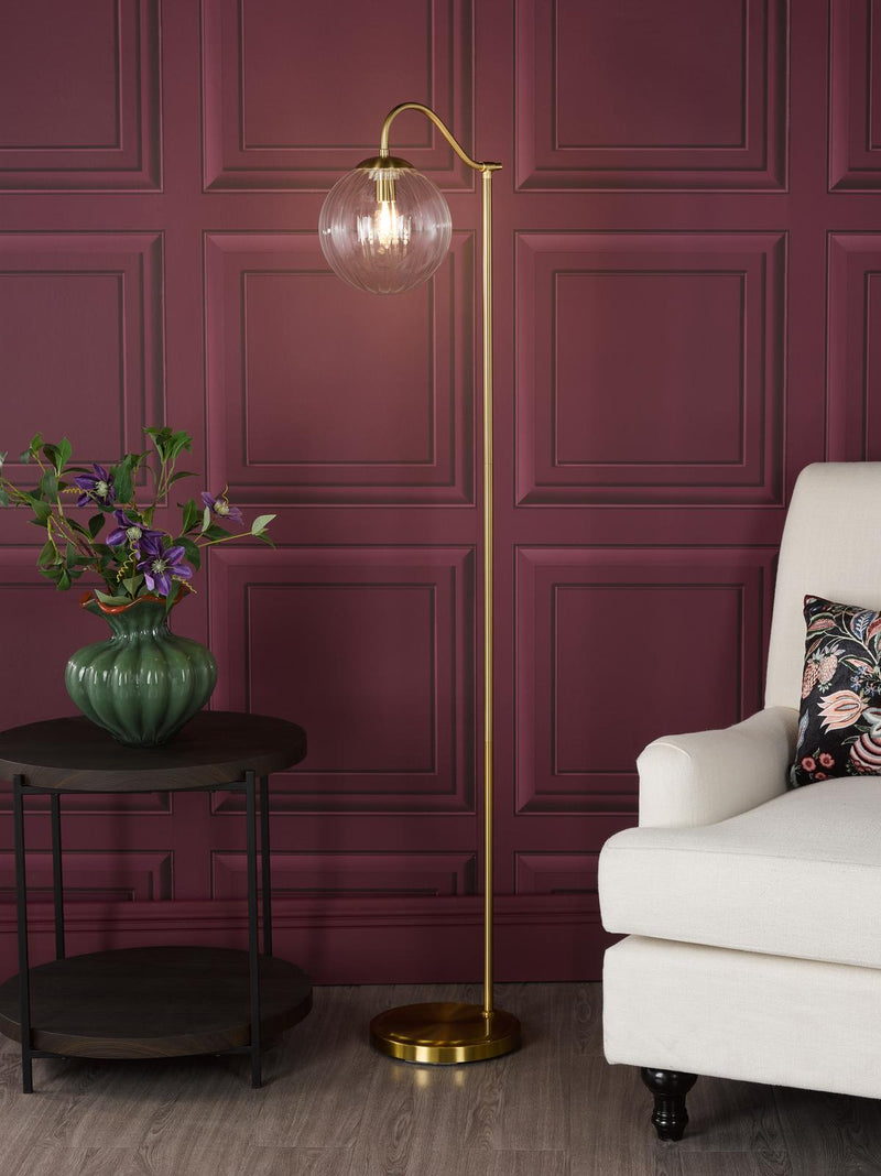 Dar Lighting Jocelyn Floor Lamp Natural Brass and Glass • JOC4942