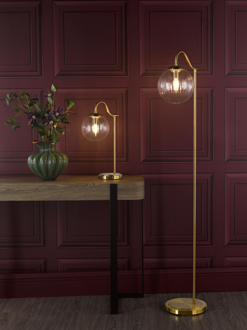Dar Lighting Jocelyn Floor Lamp Natural Brass and Glass • JOC4942