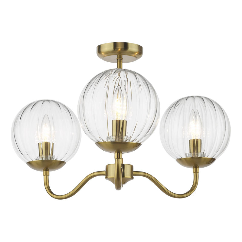 Dar Lighting Jocelyn 3 Light Semi-Flush Natural Brass and Glass • JOC5342