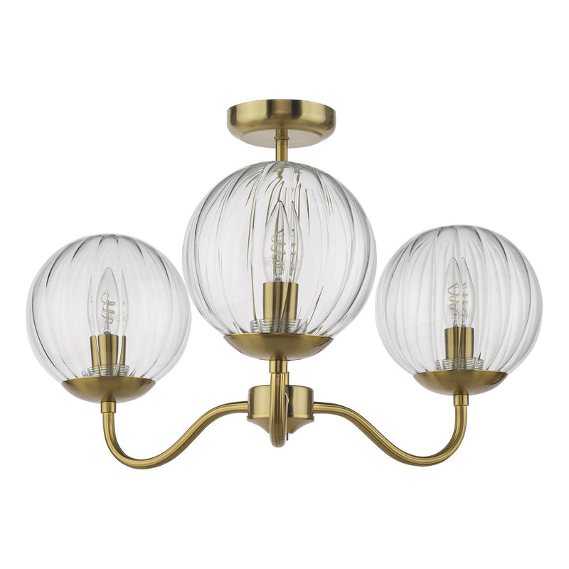Dar Lighting Jocelyn 3 Light Semi-Flush Natural Brass and Glass • JOC5342
