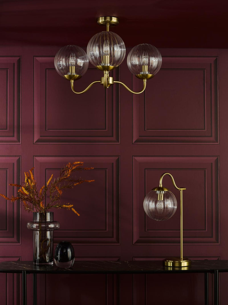Dar Lighting Jocelyn 3 Light Semi-Flush Natural Brass and Glass • JOC5342