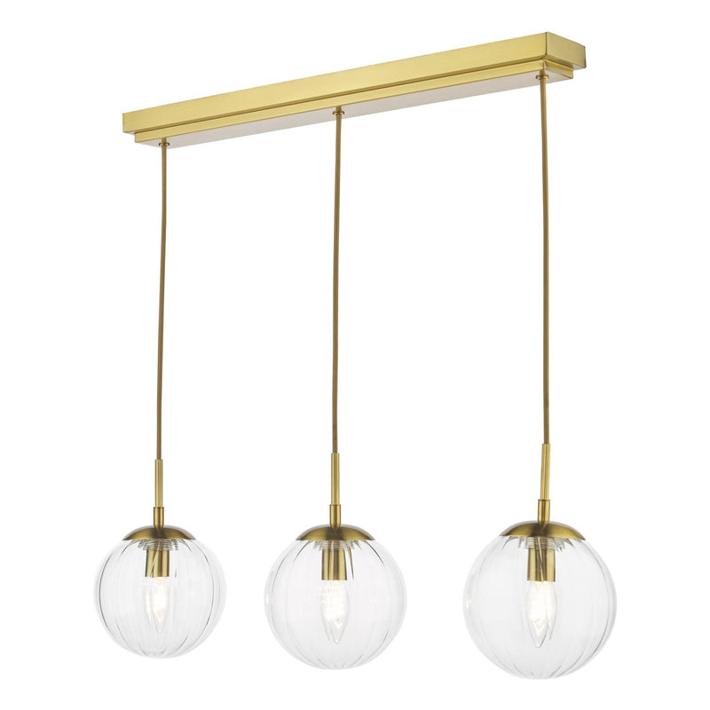Dar Lighting Jocelyn 3 Light Bar Pendant Natural Brass and Glass • JOC6242