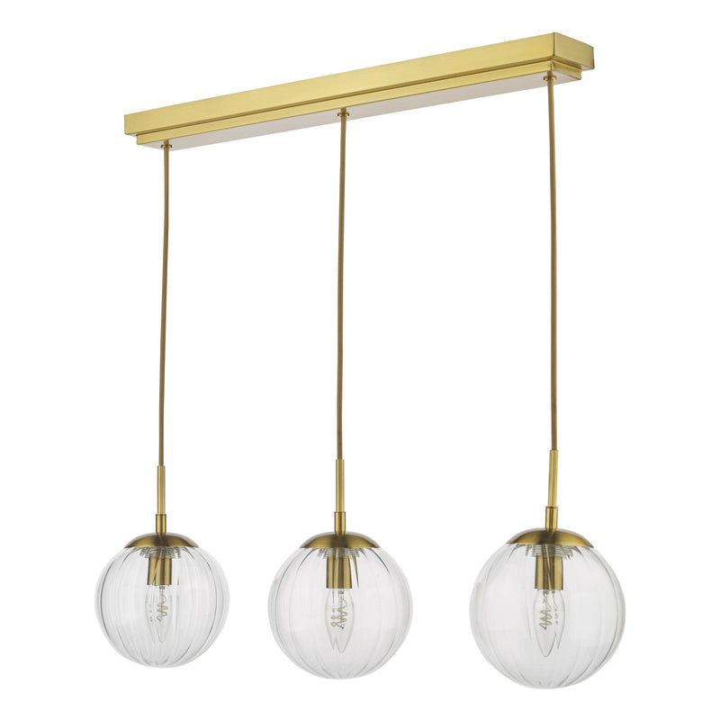 Dar Lighting Jocelyn 3 Light Bar Pendant Natural Brass and Glass • JOC6242