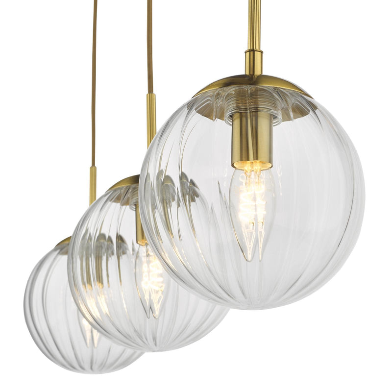 Dar Lighting Jocelyn 3 Light Bar Pendant Natural Brass and Glass • JOC6242